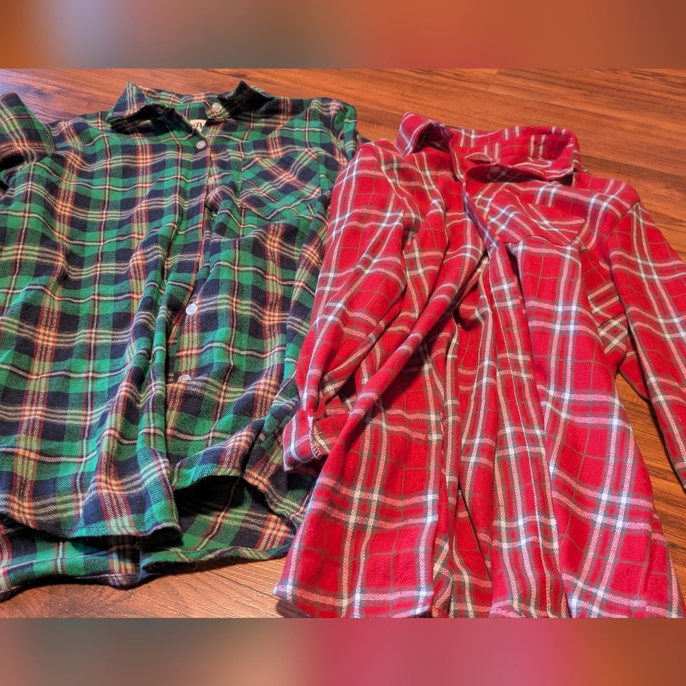 2 Pulse Plaid Women's  Shirts - Green and Red Size Medium